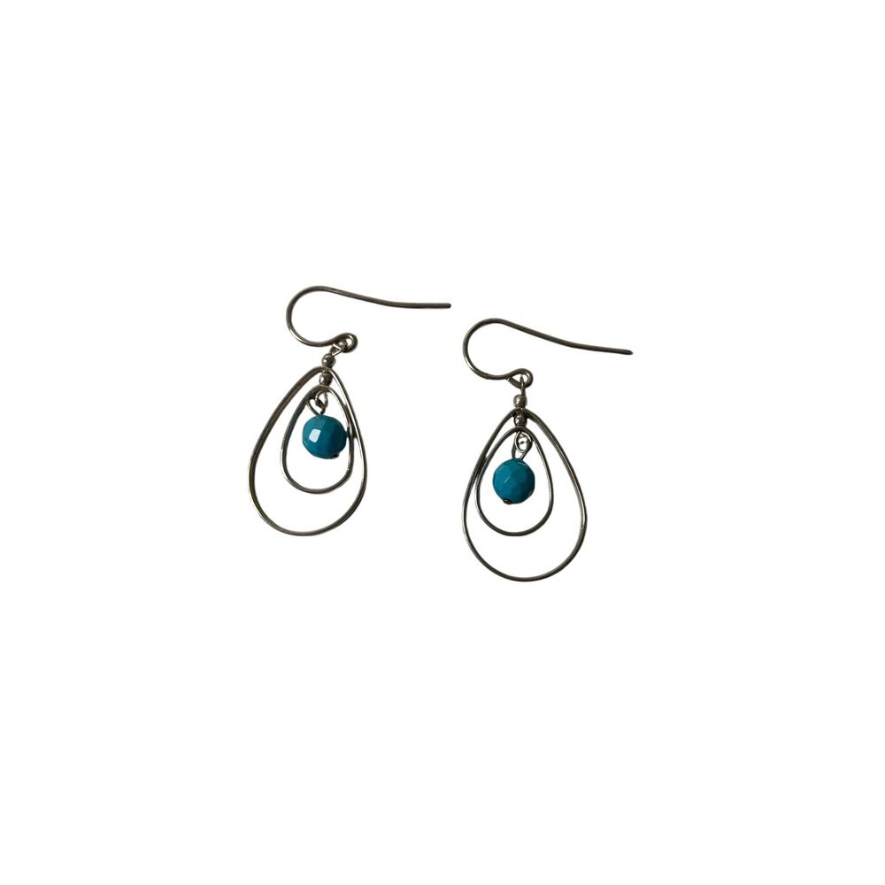 Vintage Sterling Silver Teardrop Earrings with Blue Bead